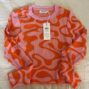 ASOS pink and orange swirl ribbed long sleeve top - NWT